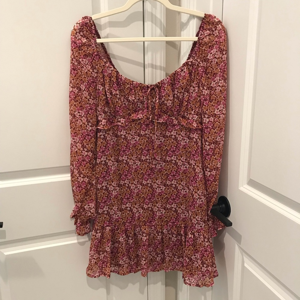 NWT Miami Floral Pink Boho Long Sleeve Mini Dress size medium